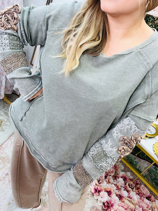 INSIDE OUT WASHED TERRY PULLOVER - FADED OLIVE