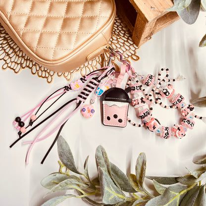 HANDMADE BAG CHARMS ~ LEATHER BOBA TEA CHARM