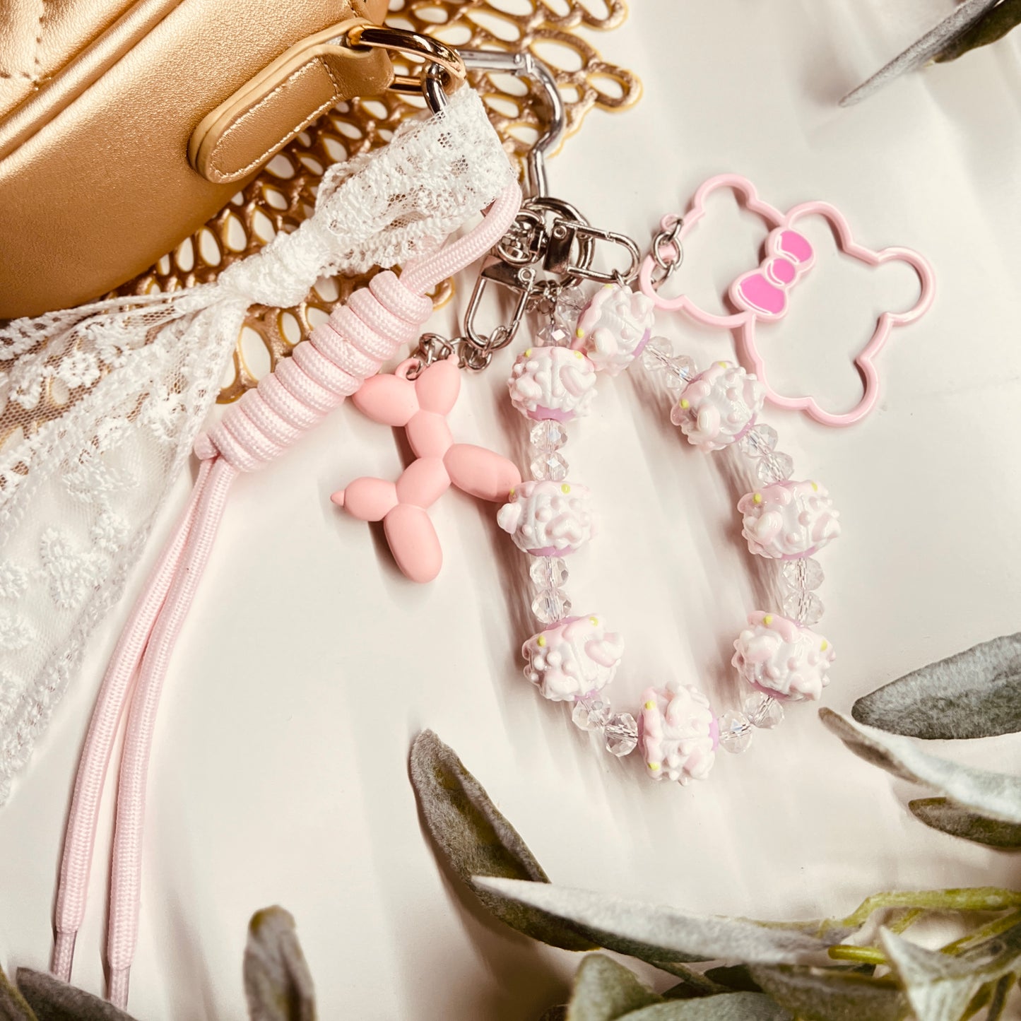 HANDMADE BAG CHARMS ~ BALLOON DOG/ HAND-PAINTED BEADS