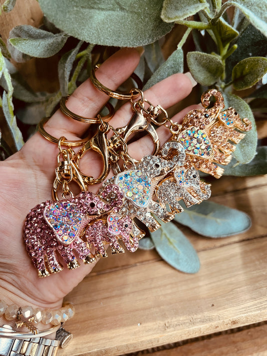 MOMMY & ME RHINESTONE ELEPHANT KEYCHAIN