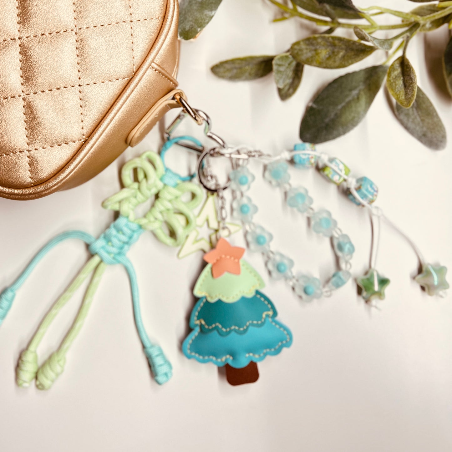 HANDMADE BAG CHARMS ~ CHRISTMAS TREE TEAL GREEN 2 ~