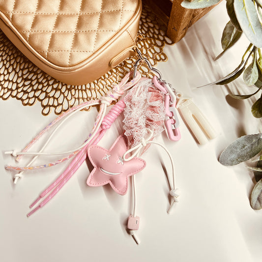 HANDMADE BAG CHARMS ~ PINK LEATHER STAR/PANTS