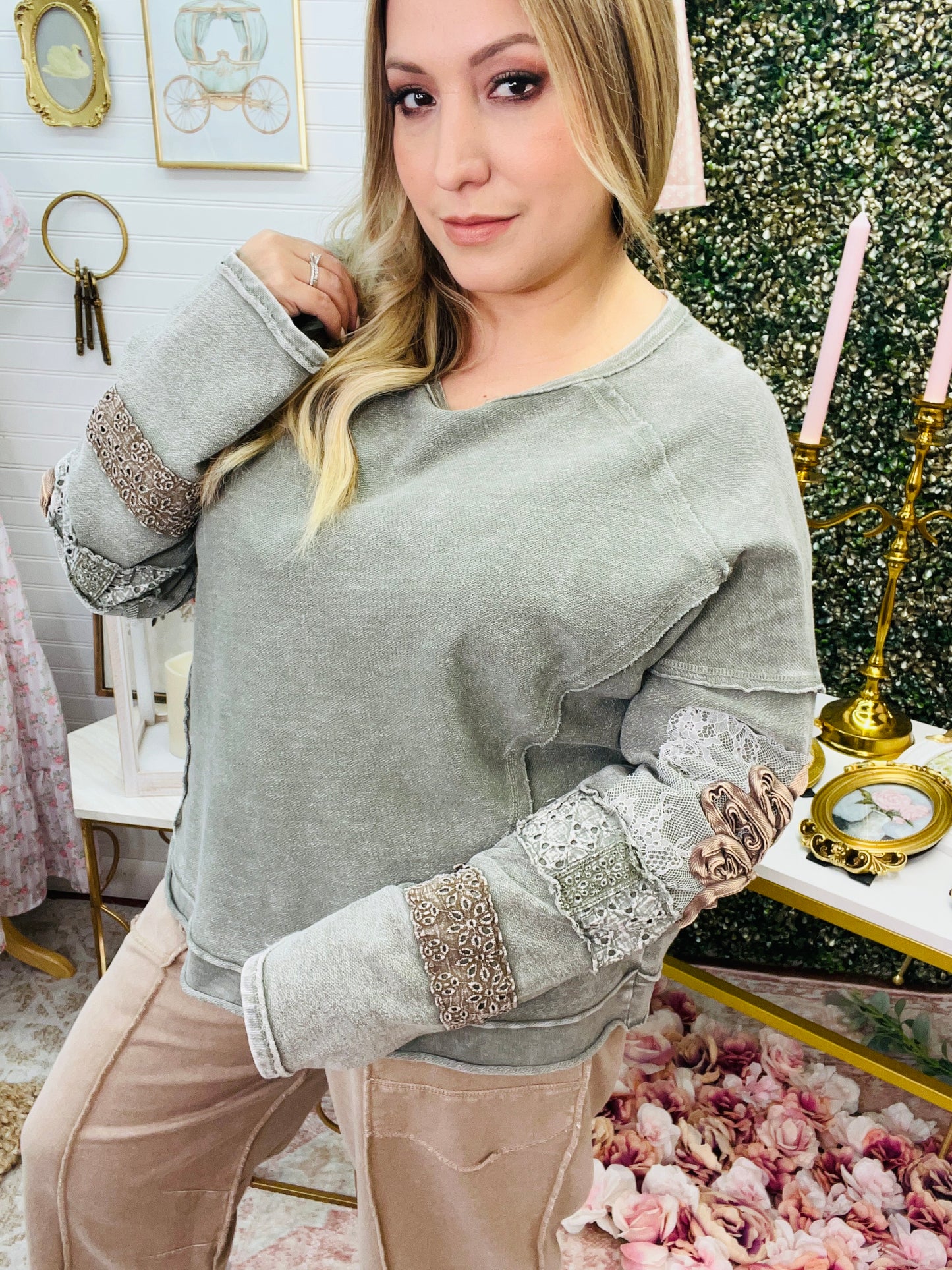 INSIDE OUT WASHED TERRY PULLOVER - FADED OLIVE