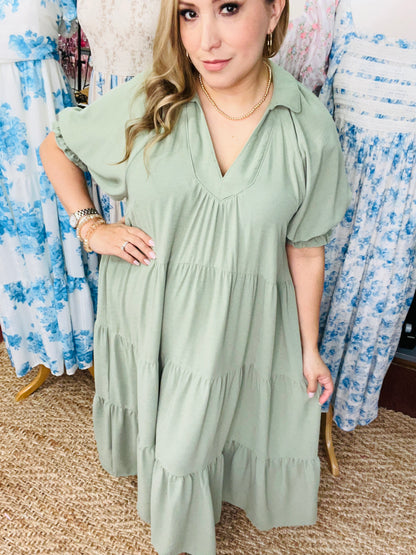 SOLID TIERED MIDI DRESS