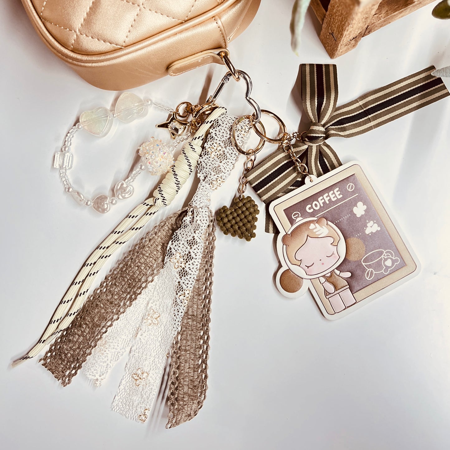 HANDMADE BAG CHARMS ~ LEATHER COFFEE/GIRL ~