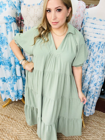 SOLID TIERED MIDI DRESS