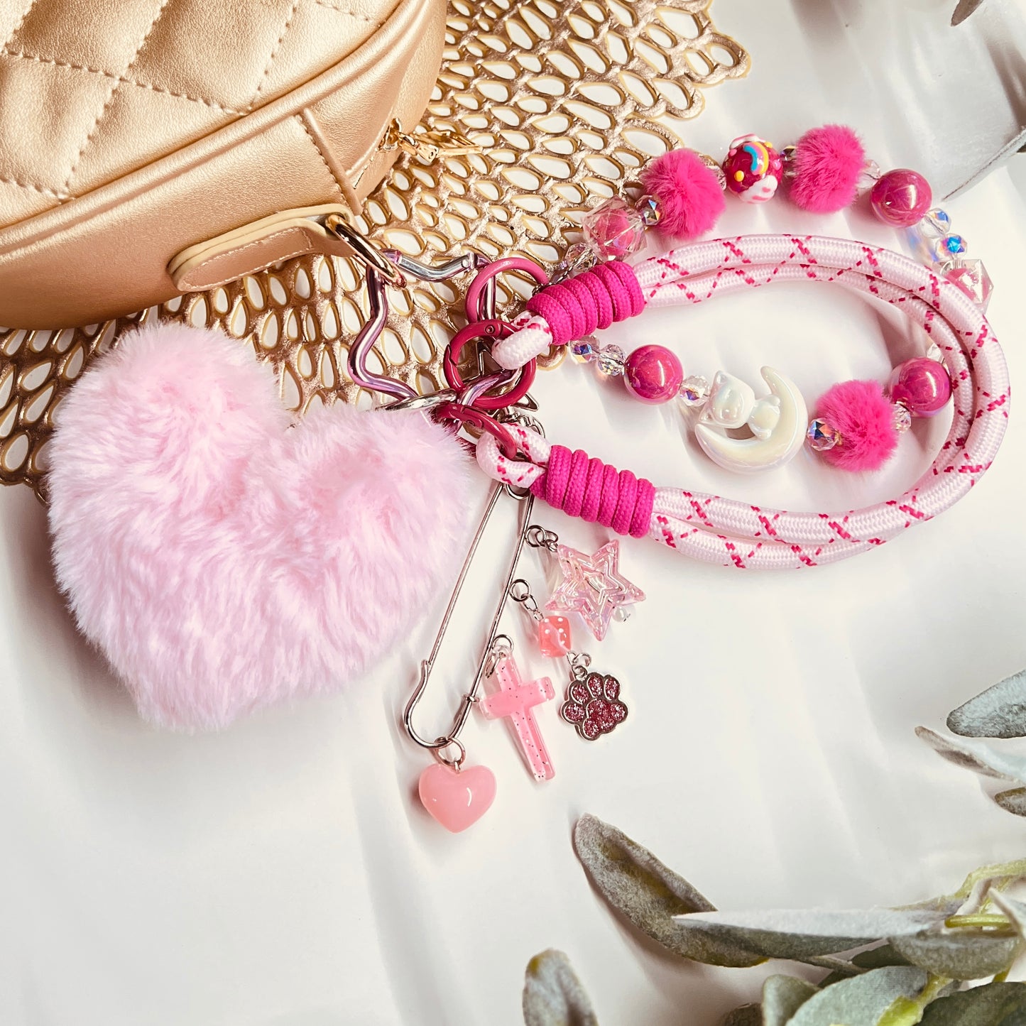 HANDMADE BAG CHARMS ~ FLUFFY HEART