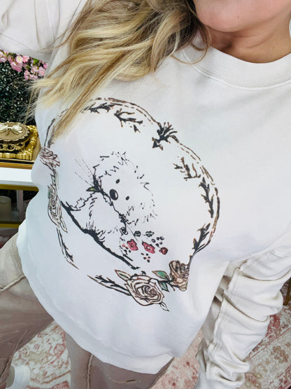 PUPPY GRAPHIC WASHED TERRY PULLOVER