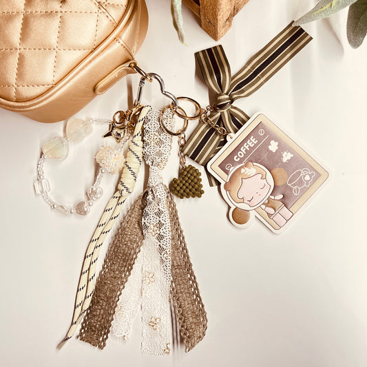 HANDMADE BAG CHARMS ~ LEATHER COFFEE/GIRL ~