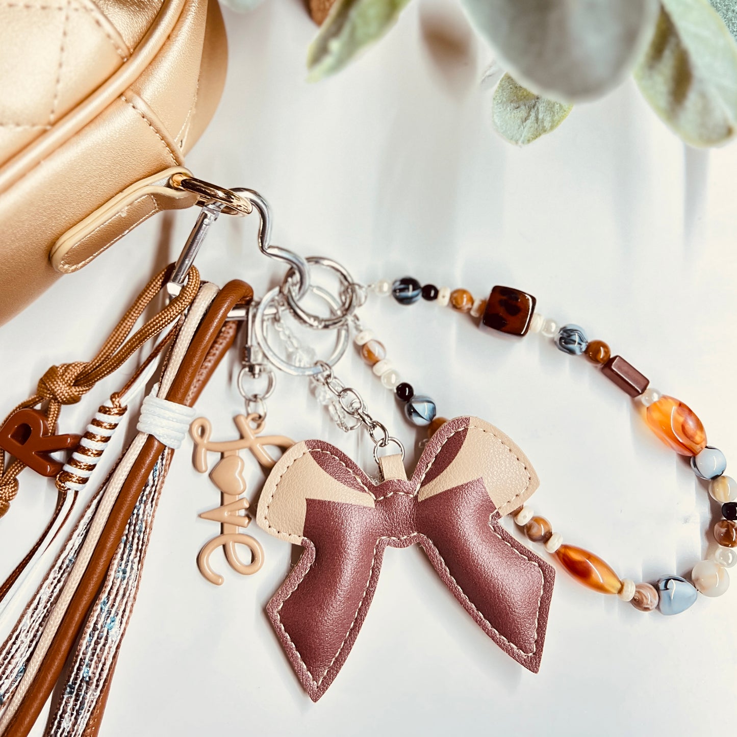 HANDMADE BAG CHARMS ~ FAUX LEATHER BOW ~