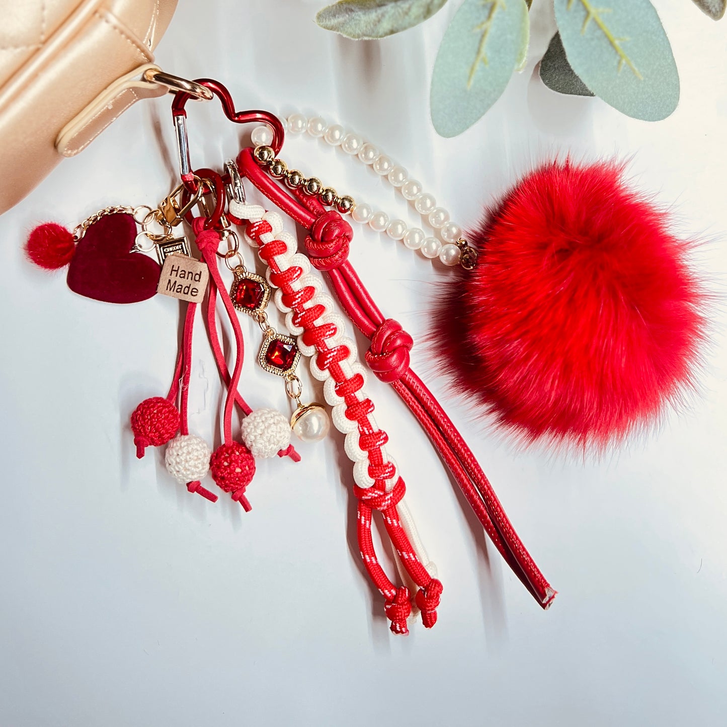 HANDMADE BAG CHARMS ~ PUFFY BALL/HEART ~