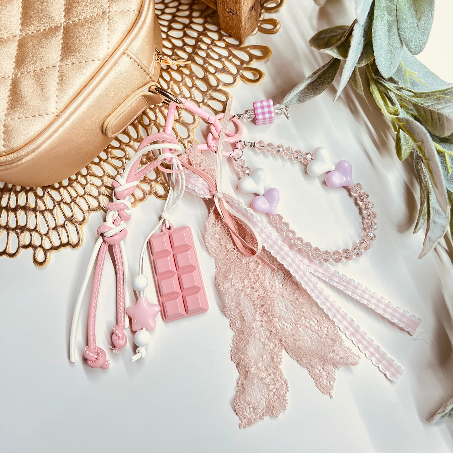 HANDMADE BAG CHARMS ~   PINK CHOCOLATE BAR