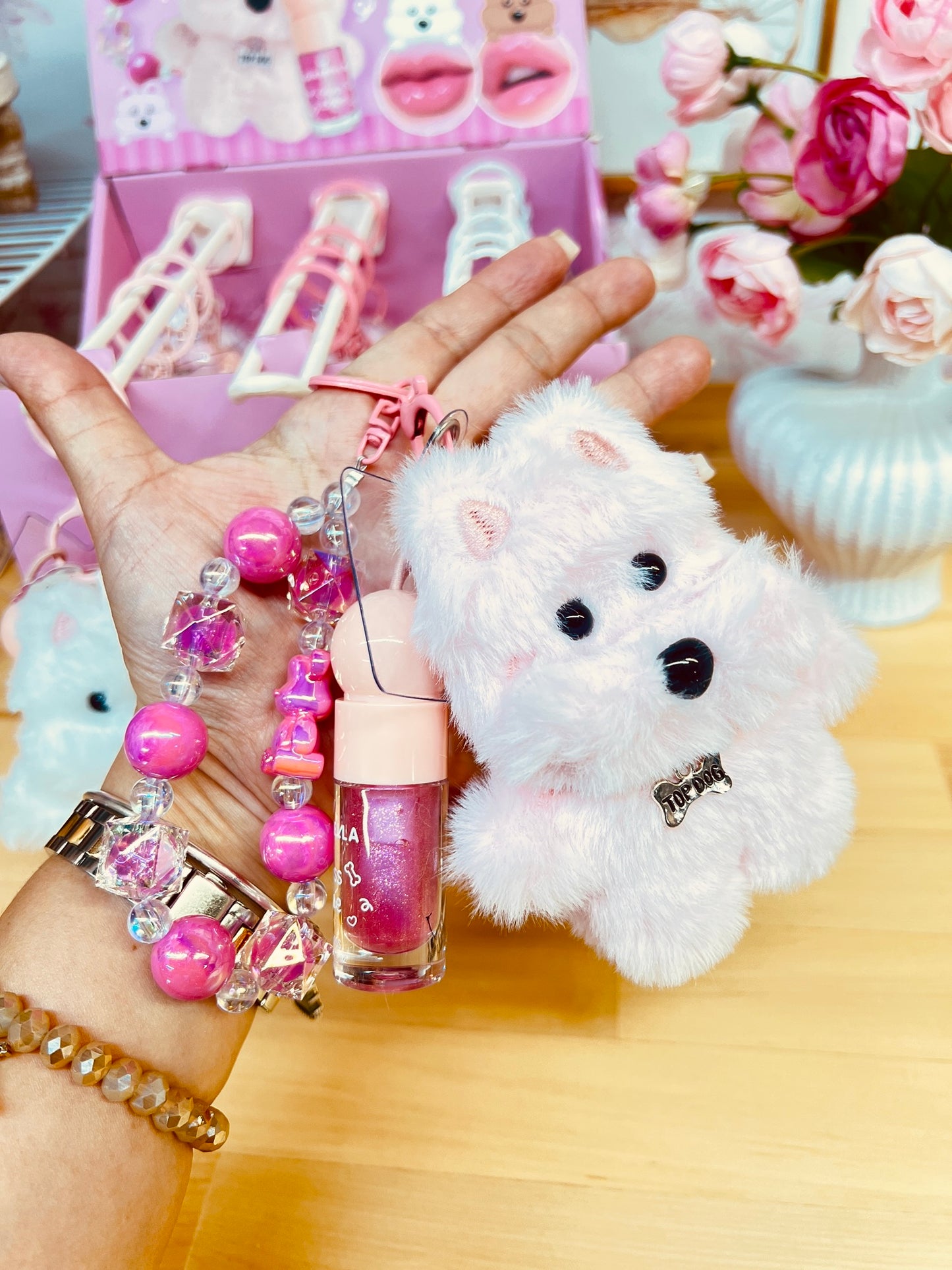 3 IN 1 DOGGY KEYCHAIN~LIP GLOSS~PHONE GRIP