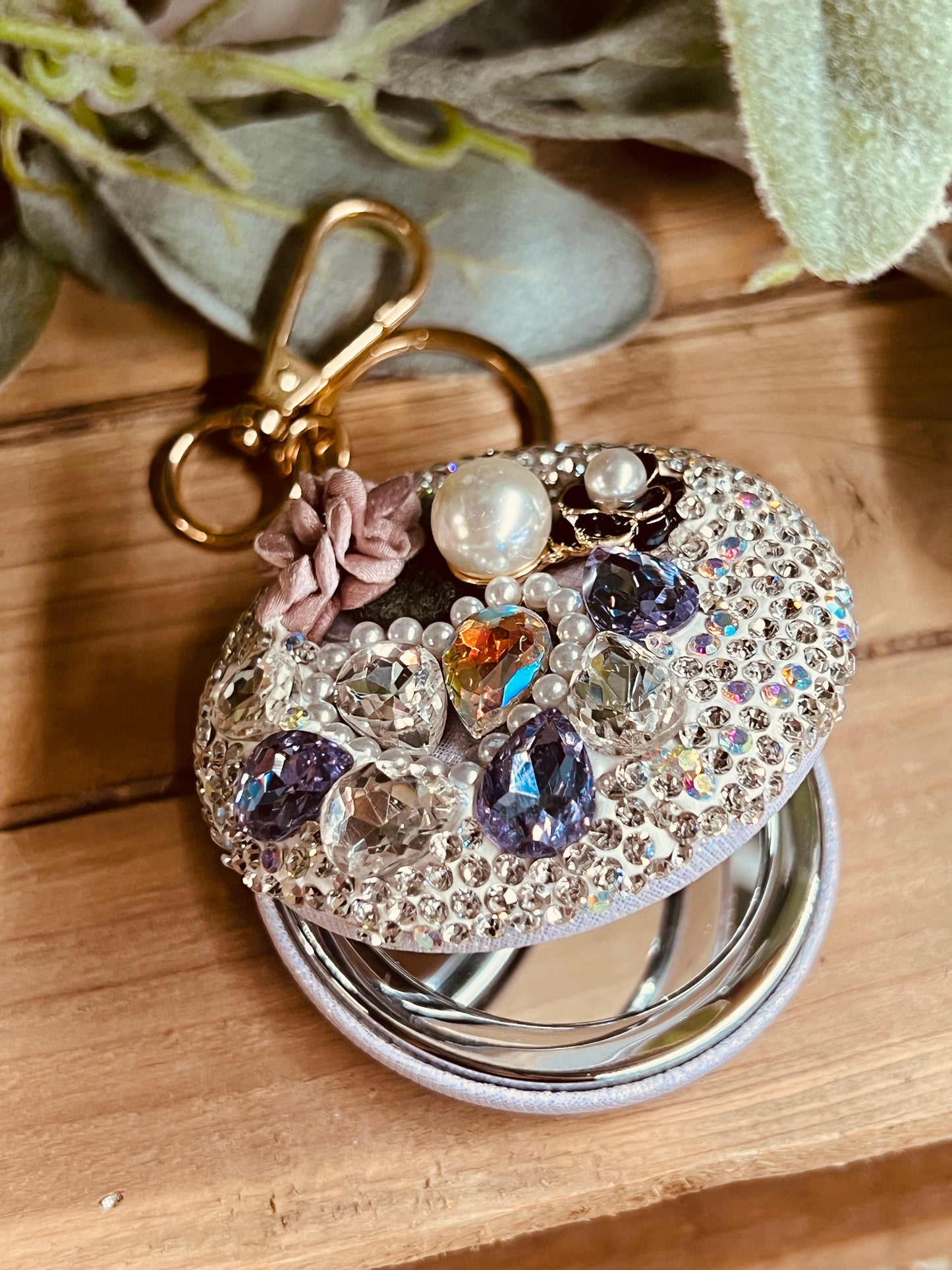 RHINESTONE DOUBLE KEYCHAIN MIRROR