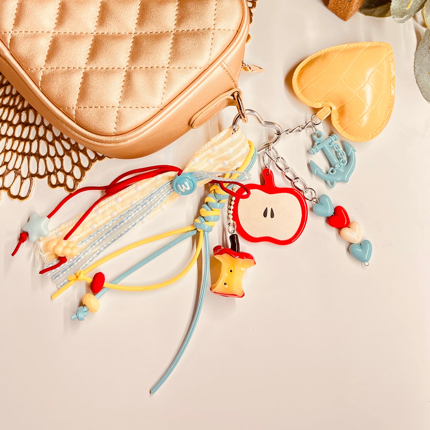 HANDMADE BAG CHARMS ~ HEART/APPLE