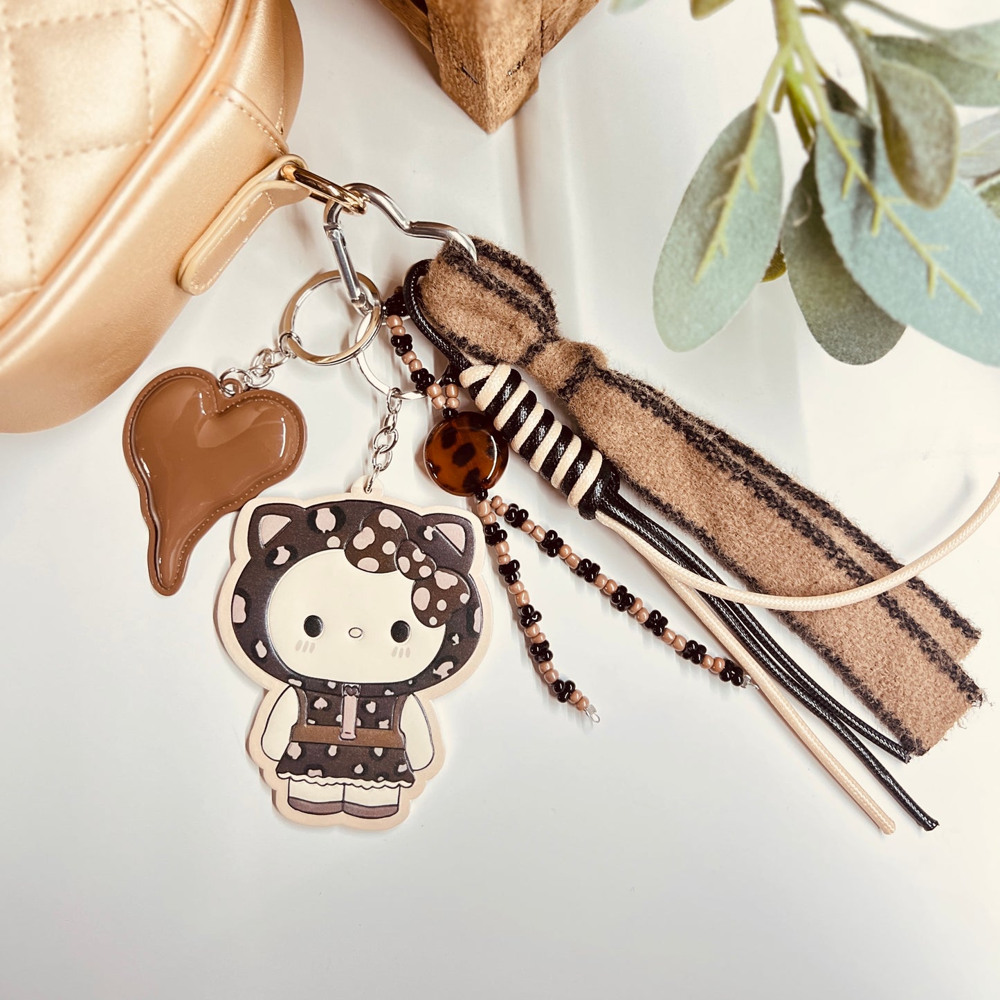 HANDMADE BAG CHARMS ~ FAUX LEATHER LEOPARD CAT ~
