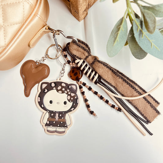 HANDMADE BAG CHARMS ~ FAUX LEATHER LEOPARD CAT ~