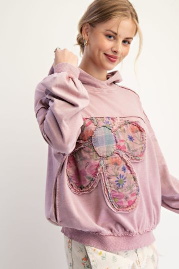 FLOWER PATCH WASHED TERRY PULLOVER HOODIE
