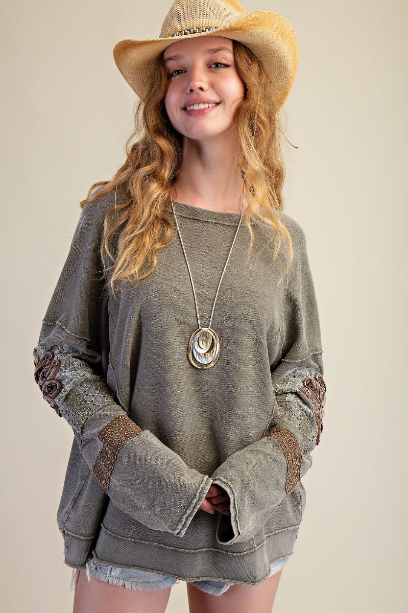 INSIDE OUT WASHED TERRY PULLOVER - FADED OLIVE